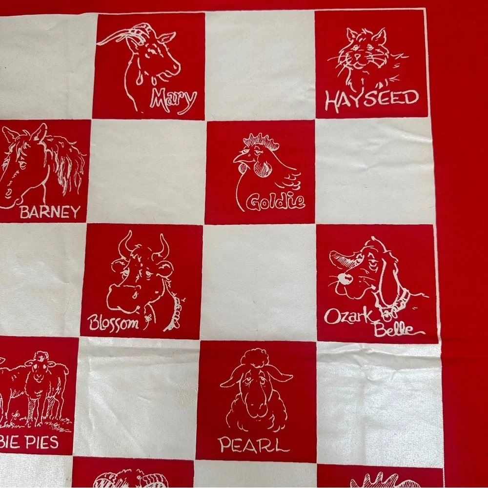 Vintage Scarf Red White bandanna‎ neck scarf bag farm animal country